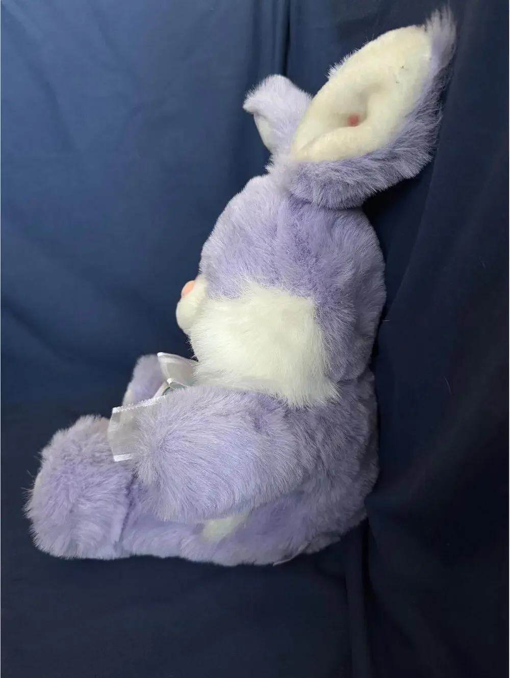 Vintage Funny Kids Purple & White Plush Easter Bunny Toy 13